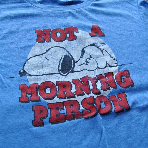 Not A Morning Person Snoopy x Peanuts Small Blue Short Sleeve Shirt - Picture 2 of 4